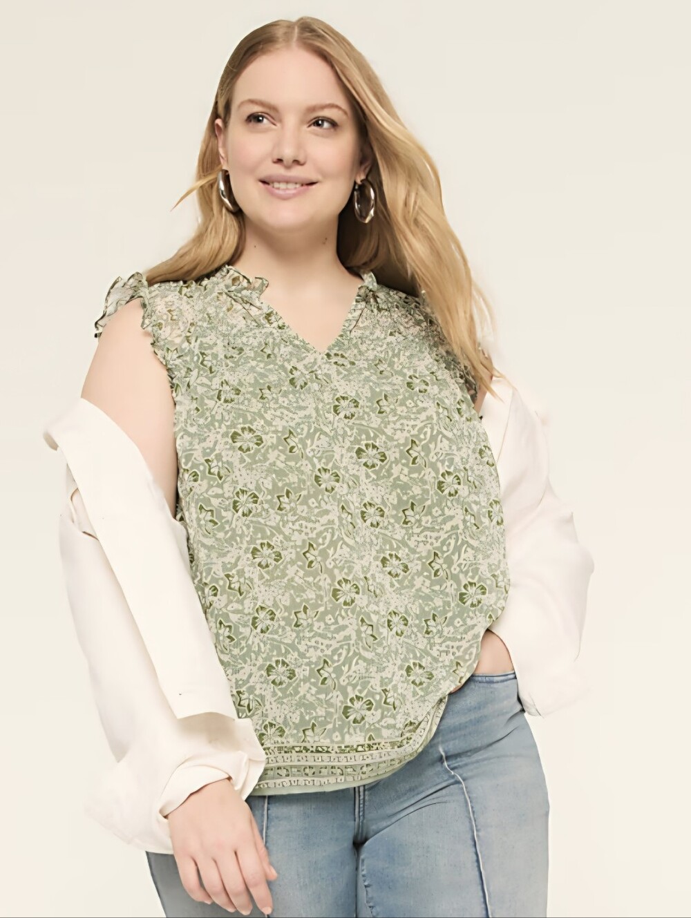 NWT Lane Bryant Green Floral Swing Sleeveless V-Neck Ruffle Cap Sleeve - Size 20